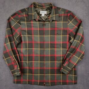 Vintage Pendleton Rider Shirt Mens Large Green Red Plaid Full Zip Lightweight